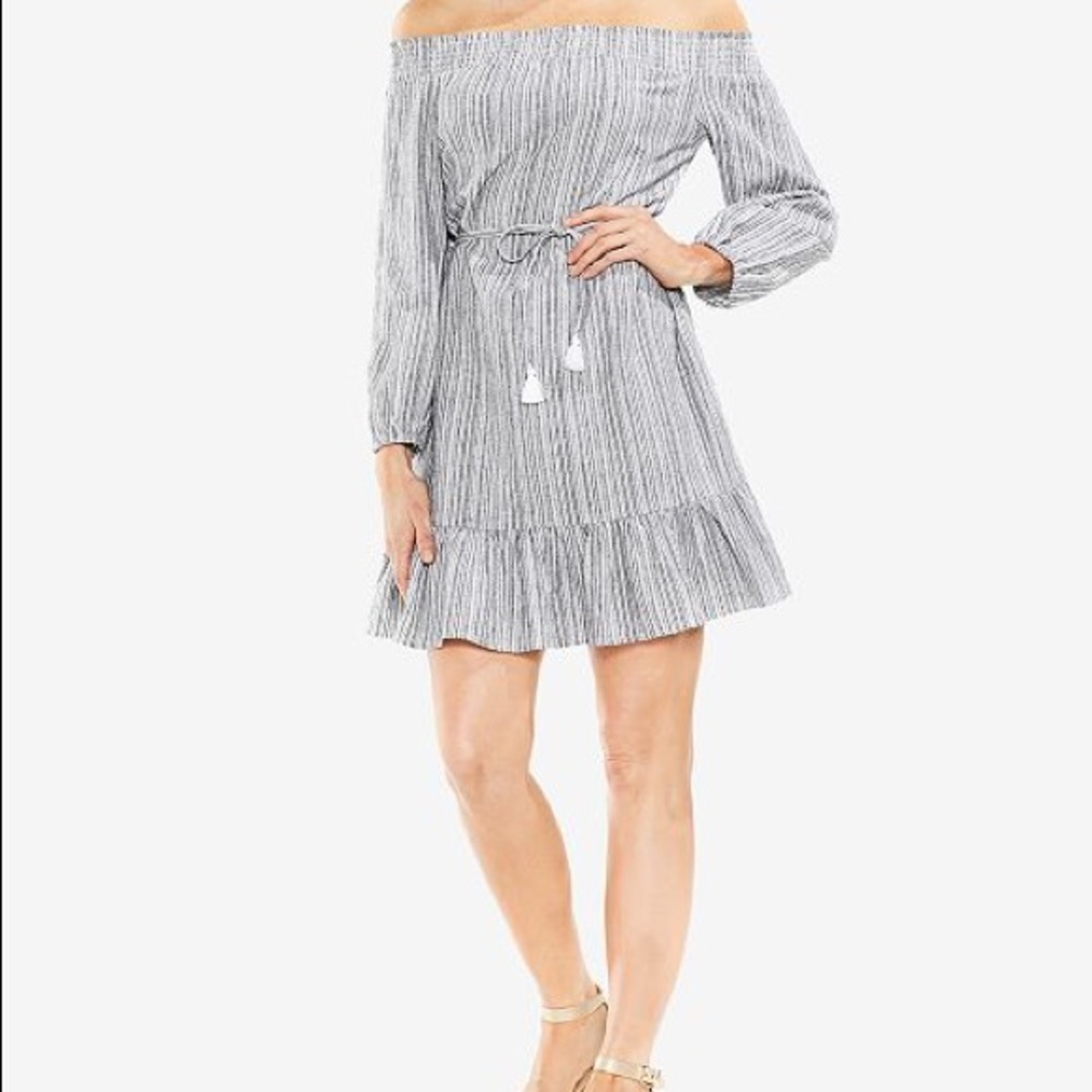Striped off-the-shoulder Vince Camuto Dress